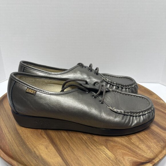 SAS Womens Soft Step Heel Leather Moccasins Size 7M Pewter‎ Gray - Picture 11 of 16